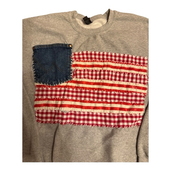 Vintage Handmade American Flag Sweatshirt – Gray Pullover - Picture 2 of 7